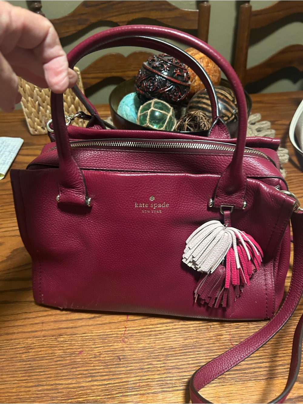 kate spade Berry Pink Leather Satchel with Tassel